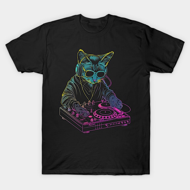 Cat DJ Trip T-Shirt by BilodeauBlue